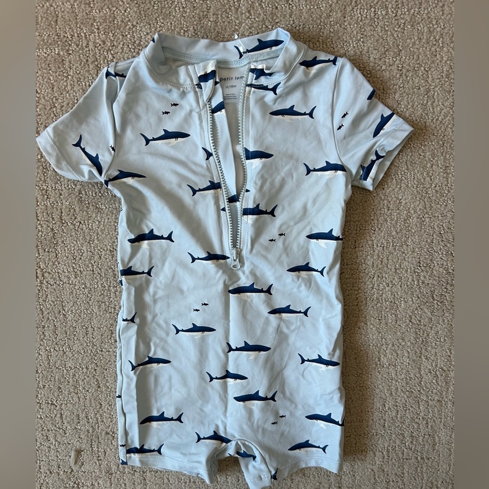Petit Lem boys swimsuit rashguard 12-18 months sharks